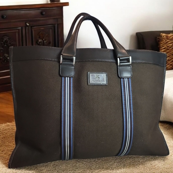 Burberry BLACK LABEL Brown and Blue Tote with Structured Design Preloved… - Picture 1 of 15